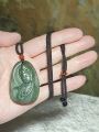 Premium Nephrite greenish Guan Yin (Goddess of Mercy) Jade pendant (with certificate) [Natural Crystal] 和田玉俄碧绿观音吊坠(带证书). 