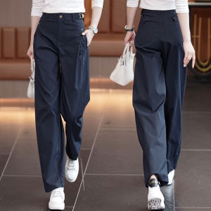 Military Green Work Pants High Waist Womens Style Cool Straight Leg Trousers Slimming Wide Leg Pants Casual Commute Style