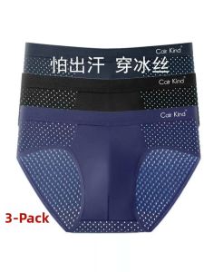 Mens Ice Silk Breathable Net Pocket Triangle Underwear Seamless Ultra-Thin Plus Size Anti-Bacterial Crotch for Summer
