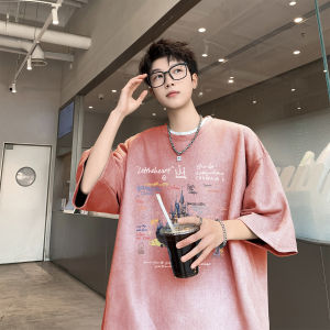 Trendy American Suede Short Sleeve T-Shirt Mens Loose Fit Summer New Style Heavyweight Youthful Half Sleeve Top