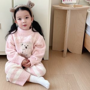 New Year Parent-Child Sleepwear Red Christmas Home Clothes Childrens Long Pants Polyester Fiber Outfit for 1-14 Years Old Kids