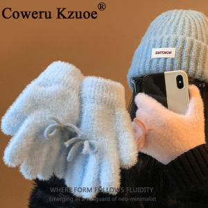 Cute Bow Knitted Fleece Warm Mittens Fingered
