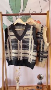 Áo Gile Họa Tiết Vintage Áo Len Không Tay Cổ V Dáng Xuông Cá Tính Thời Trang Thu Đông - Mã TA038