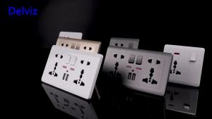 Delviz USB Charging Socket 2.1A Dual USB Port AC 110-250V 13A Wall-mounted Multi-functional USB Power Universal 5 Hole Outlet