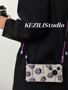 KZL Original Sweet Cool Striped Strawberry Phone Case for Huawei Mate70 Adjustable Lanyard Crossbody Compatible with Xiaomi 15Pro  16 Honor 200