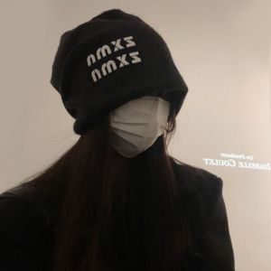 Japanese Slouchy Beanie Hat Big Size Soft Warm Knit Cap Letter Face Design Slimming Cold Weather Accessory for Daily Wear