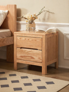 YUANSHI YUANSU | Solid Oak Wood Double Drawer Nordic Modern Bedside Storage Cabinet