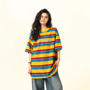WILDAZI | Unique Original Vintage American Rainbow Stripe Colorblock Summer Loose T-Shirt