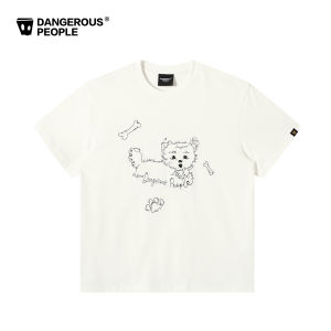 dangerouspeople | Dog Embroidered Short Sleeve Cotton Drop Shoulder Loose Fashion T-shirt
