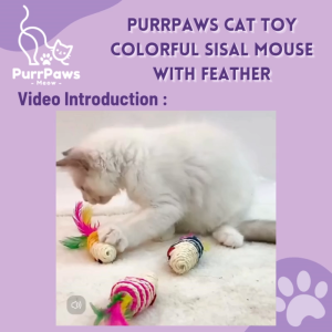PurrPaws Cat Toy Colorful Sisal Mouse with Feather Mainan Kucing