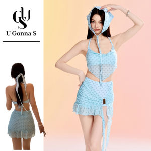 ชุดว่ายน้ำผู้หญิง3ชิ้นชุดบิกินี่เอวสูงเซ็กซี่ชุดชายหาดน่ารักแฟชั่นบลูชุดดีไซน์ใหม่ Ootd 2025