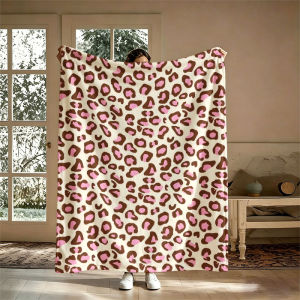Pink Brown Leopard Flannel Blanket Perfect for Sofa Office Bed Travel Sleep Read Relax Camping Four Season Use
