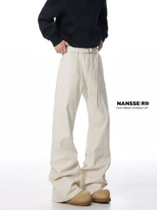 Adjustable Waist Belt Cleanfit American Style Knife Edge Jeans Mens New Flared Slim Straight Casual Long Pants Cotton Denim