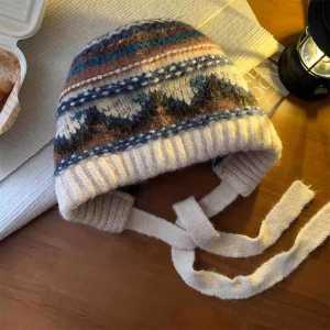 JIFANPAUL | Faiisle Style Retro Knitted Cap Warm Cold-resistant Earmuff