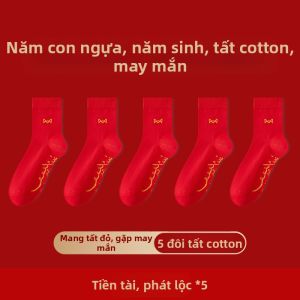Tất nam nữ MiiOW bằng cotton dài đến giữa bắp chân màu đỏ thấm hút tốt - mùa thu đông