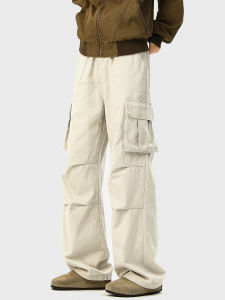 Japanese Style Pleated Casual Pants Mens Spring Autumn New Large Pocket Trendy Brand Retro High Street Loose Long Trousers