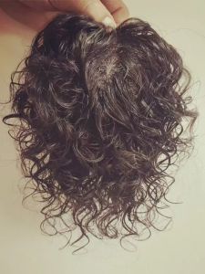 Hand-Woven Real Hair Pieces Covering Bald Spot Grey Hair Natural Curl Invisible Blocking Natural Fluffy Block Moms Hair