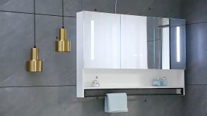 Runzeu Intelligent Bathroom Mirror Cabinet Wall Mounted Anti Fog Bathroom Mirror Rack With Backlight Separate Storage Integrated Cabinet