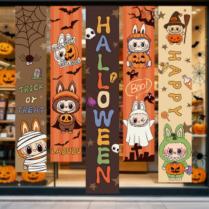 Halloween Decorative Hanging Cloth Banner Labubu Outdoor Shop Window Kindergarten Activity Background Wall Scene Arrangement