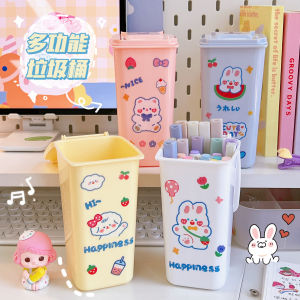 Mini Cartoon Style Small Trash Can with Lid for Desktop Creative Office Paper Holder Household Storage Bucket