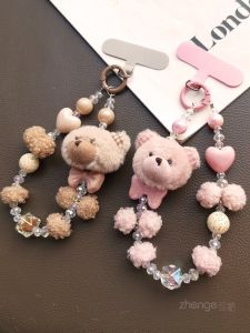 Plush Bear Mobile Phone Lanyard Short Fashionable Womens Handheld Chain Robust Universal Shell Compatible Digital Accessory