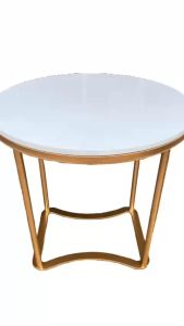 Bàn trà đơn Sofa phòng khách mặt đá tròn chân kim loại đế đồng hồ cát sang trọng hiện đại