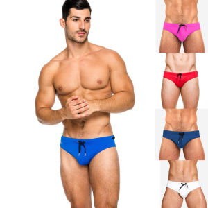 กางเกงว่ายน้ำสีพื้นสำหรับผู้ชายชุดว่ายน้ำสตรีชายหาดมีเชือกผูก