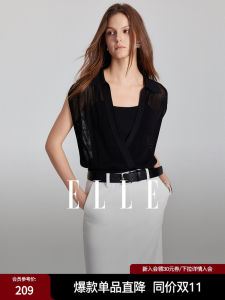 ELLE2025 Hollow out Knitted Sweater Womens Sleeveless Thin Style Winter New Arrival French High-End Commute Fashion