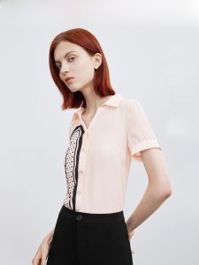 Finity Silk Shirt Womens Summer New Style Thin Short Sleeve Womens Shirt Commute Simple Style Square Collar Silk Top