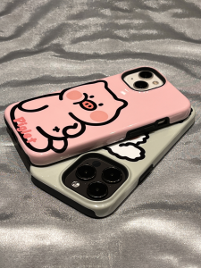 Cartoon Pig Phone Case for iPhone 15 pro Max 2-in-1 Skin Feel Apple 14 plus Couple Fun Effect Protective Soft Shell X/XR/XSMAX Anti-Fall Large Hole Film Shell Women