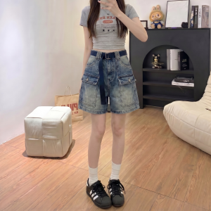 AIYITI | American Workwear Plus Size Retro Straight Leg Denim Shorts For Fat MM