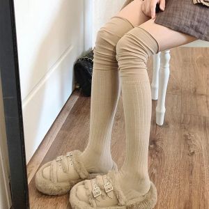 2pairs Womens Knee-length Socks Ladies Thigh-length SocksWarm Knitted Boot Socks Leg Warmers Japan JK Cotton Thigh High Bottoms