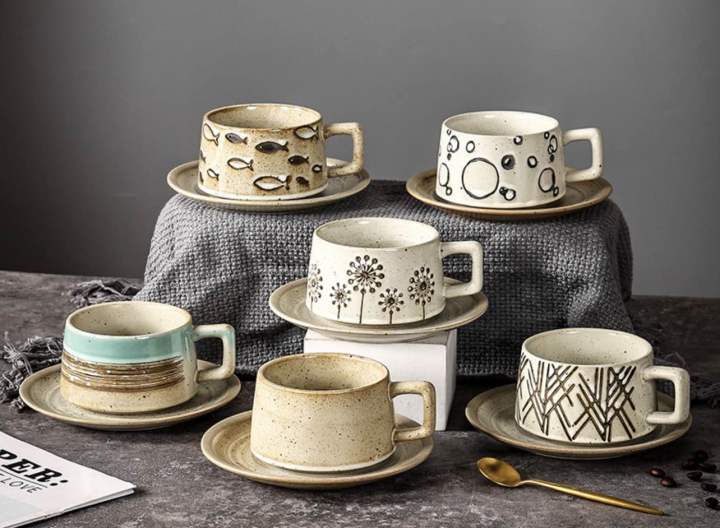 Kitchen Plus Japanese Style Stoneware Coffee Cup and Saucer 260mL KP433 ...