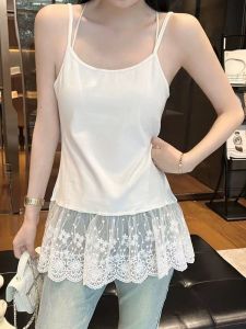 QIAOCHENXIAN | Cotton Lace Hem Tank Top for Women