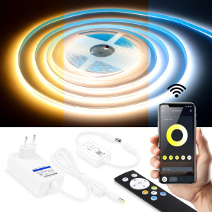 DC24V CCT 2700K-6500K Dimmable COB LED Strip Light 576LEDs/M High Density With Bluetooth APP Control For Cabinet Kitchen Bedroom