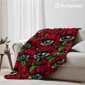 Beast Kingdom | Devil Strawberry Print Soft Warm Flannel Blanket Lightweight Cozy Christmas Halloween Home Decor Room