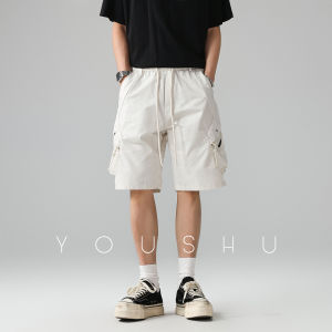 Zip Drawstring Pockets Cargo Shorts Men 2026 Summer New Style Wide Leg