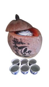 Bộ bình ủ trà trái dừa khắc chữ "Thọ" / Bình trà 04 - 09 lít / Giữ ấm 3 - 6 giờ / Sản phẩm sản xuất thủ công trứ danh xứ dừa Bến Tre