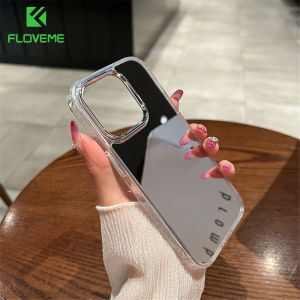 FLOVEME Luxury Plating Make Up Mirror Phone Case For iPhone 15 14 13 12 11 Pro Max 15 14 Plus INS Style Ultra Thin Clear Hard Acrylic Anti-fall Shockproof Back Cover For iphone X XR XS Max