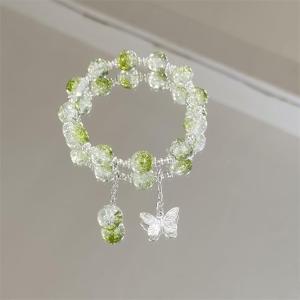 1Pc Blue Crystal Beaded Bracelet Butterfly Tassel Charm Jewelry For Women Sweet Daily Fashion