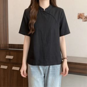 AIYITI | Oriental Style Collar Short Sleeve Blouse Large Size