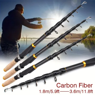Portable carbon fiber telescopic fishing rod with cork-like handle travel rotating rod 1.8 M /5.9FT to 3.6M /11.8 FT