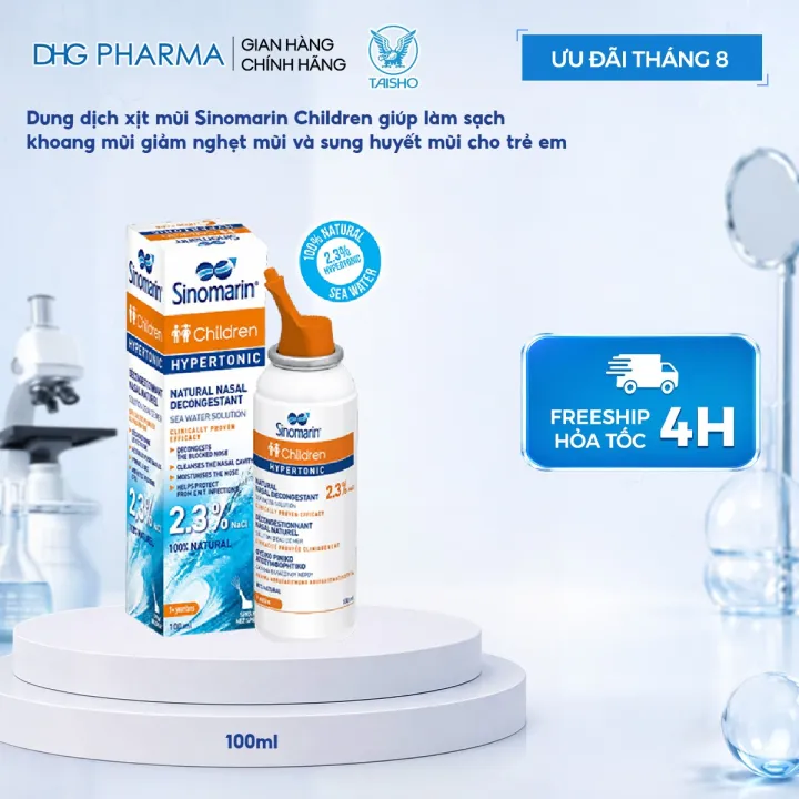 Dung dịch xịt mũi Sinomarin Children 100ml, giúp làm sạch khoang mũi, giảm nghẹt mũi và sung huyết mũi cho trẻ em