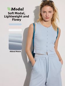 New Winter Yoga Clothes Womens Button Cardigan Tank Top Breathable Design Sleeveless Fitness Sports Upper Apparel