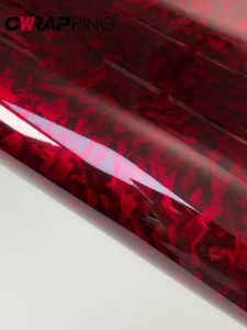 Car Body Film Glossy Carbon Fiber Film Forged Carbon Fiber Vinyl Wrap Air-release Red Self Adhesive Stickers Car Accessories