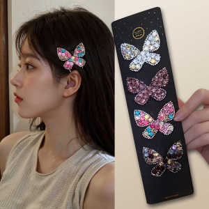 Rhinestone Butterfly BB Clip Bang Barrettes Female 2024 New Arrival Top Broken Hair Breaking Clip South Korea Side Clip Hairpin