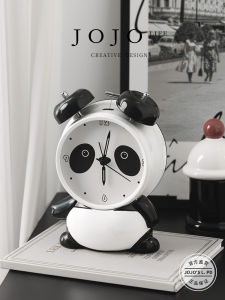 JOJOS L. PD Cartoon Panda Alarm Clock Resin Decorative Item Beef Flavor Wake up Tool Silent Battery Powered Home Decor