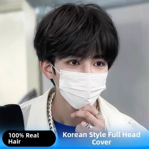 KEQIAO | Men Natural Fringe Shaggy Full Cap Wig 100% Human Hair