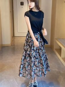 Mid Length Long Length Skirt Long Skirt Womens Ice Silk Sweater Two-piece Set 2023 New Arrival Summer Elegant A- line Skirt Skirt