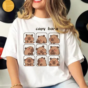 Sanrio | Funny 90s Capybara Tshirt Women T-Shirt Capibara Cartoons Clothes Girl Capybaras T Shirt Female Casual Top Clothes Tops